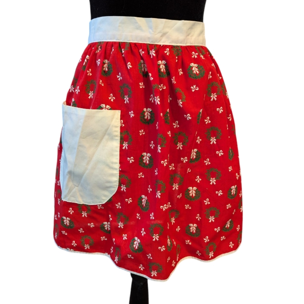 Vintage Christmas Handmade Apron Red Green White